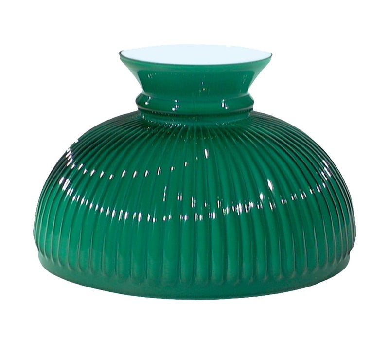 B&P LampÂ® 10 Inch Ribbed Student Shade with Cased Green Over Opal Design for Vintage and Antique Lighting - Image 1